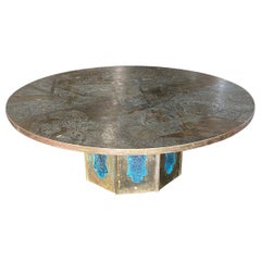 Patinated  Brass & Pewter "Chan"  Coffee Table by Philip and Kelvin Laverne