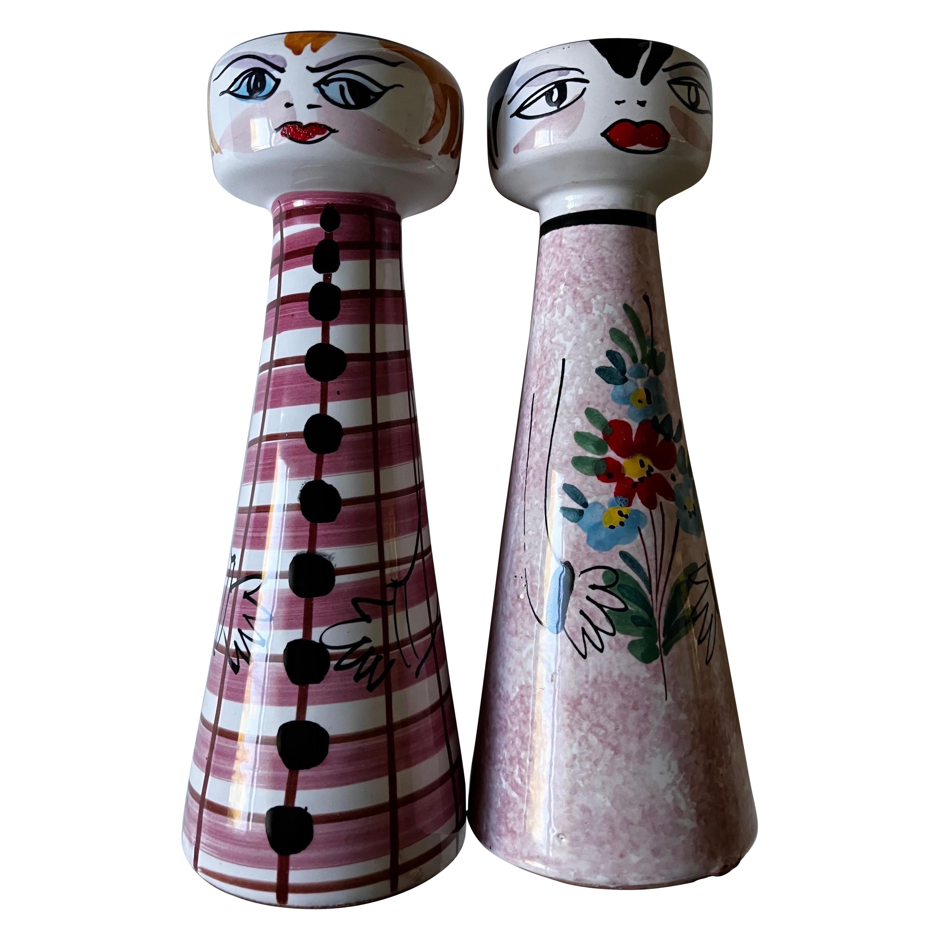 Pair of Vintage Whimsical Italian Ceramic Salt and Pepper Shakers