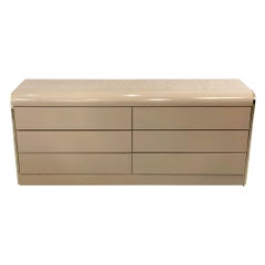 1980s Taupe Lacquer and Brass Postmodern Dresser