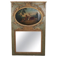 French Louis XV Gilt and Painted Trumeau Mirror, Circa 1760