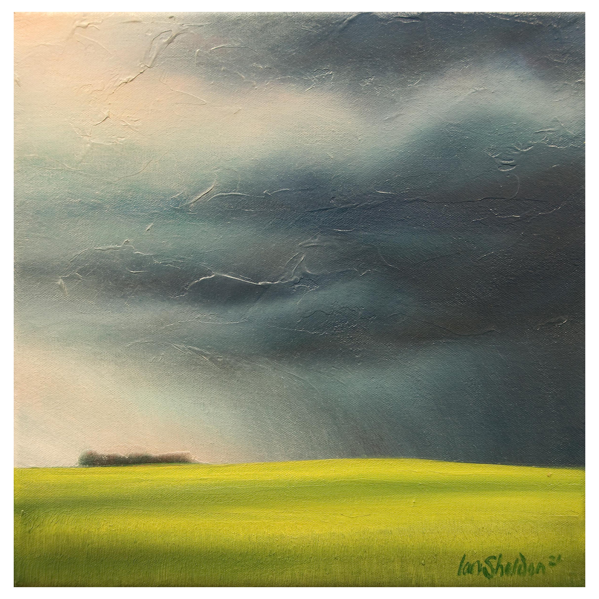 "Blue Storm" Green, Blue Prairie Oil Landscape by Storm Chaser Ian Sheldon