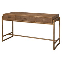 Modern Tawny Brown Embossed Leather Desk