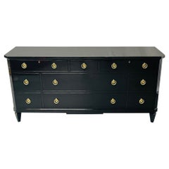 Vintage Hollywood Regency Black Lacquered Dresser, Chest, Sideboard, Refinished