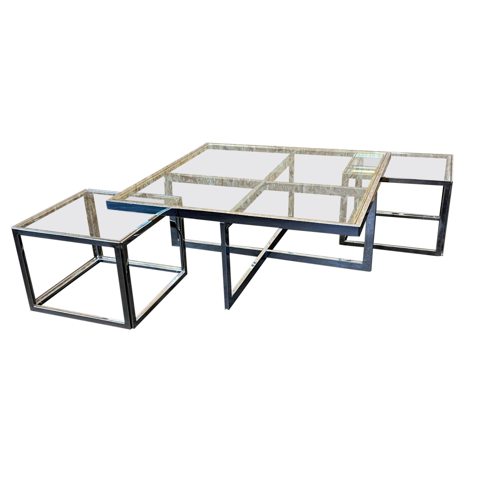 60s 70s Jean Charles Maison Huge Coffee Table Chrome & Brass 2 Nesting Tables For Sale