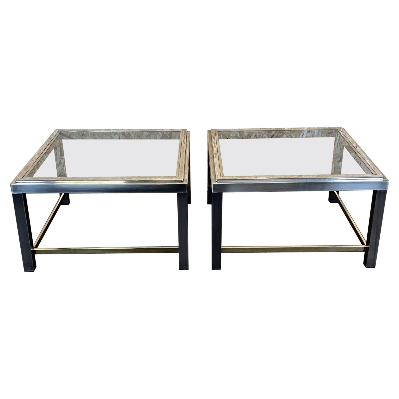 2x 60s 70s Jean Charles Coffee Table Chrome & Brass Side Table Space Age Design For Sale