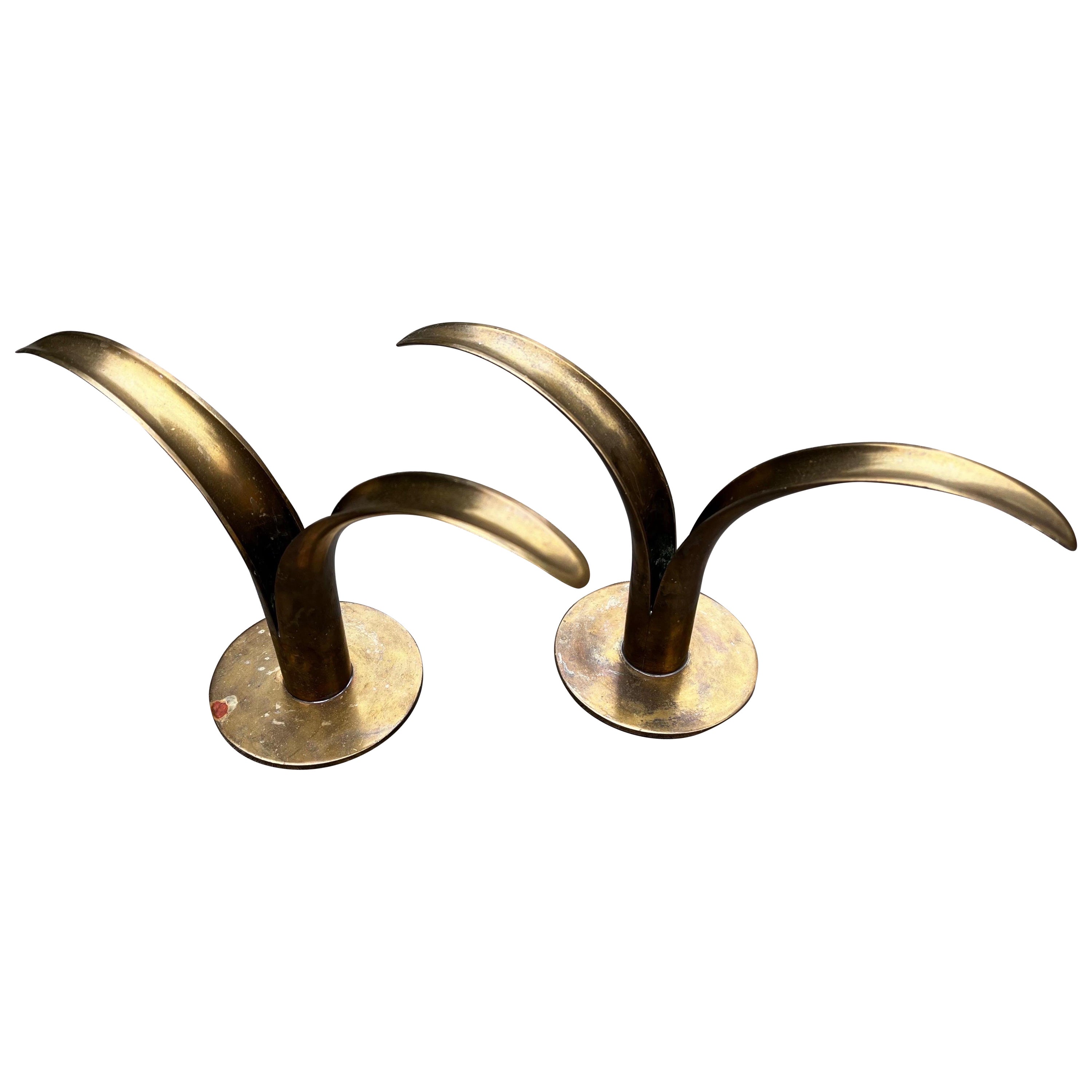 Pair of Swedish Brass Candleholders by Ivar Alenius Bjork for Ystad Metal.  For Sale