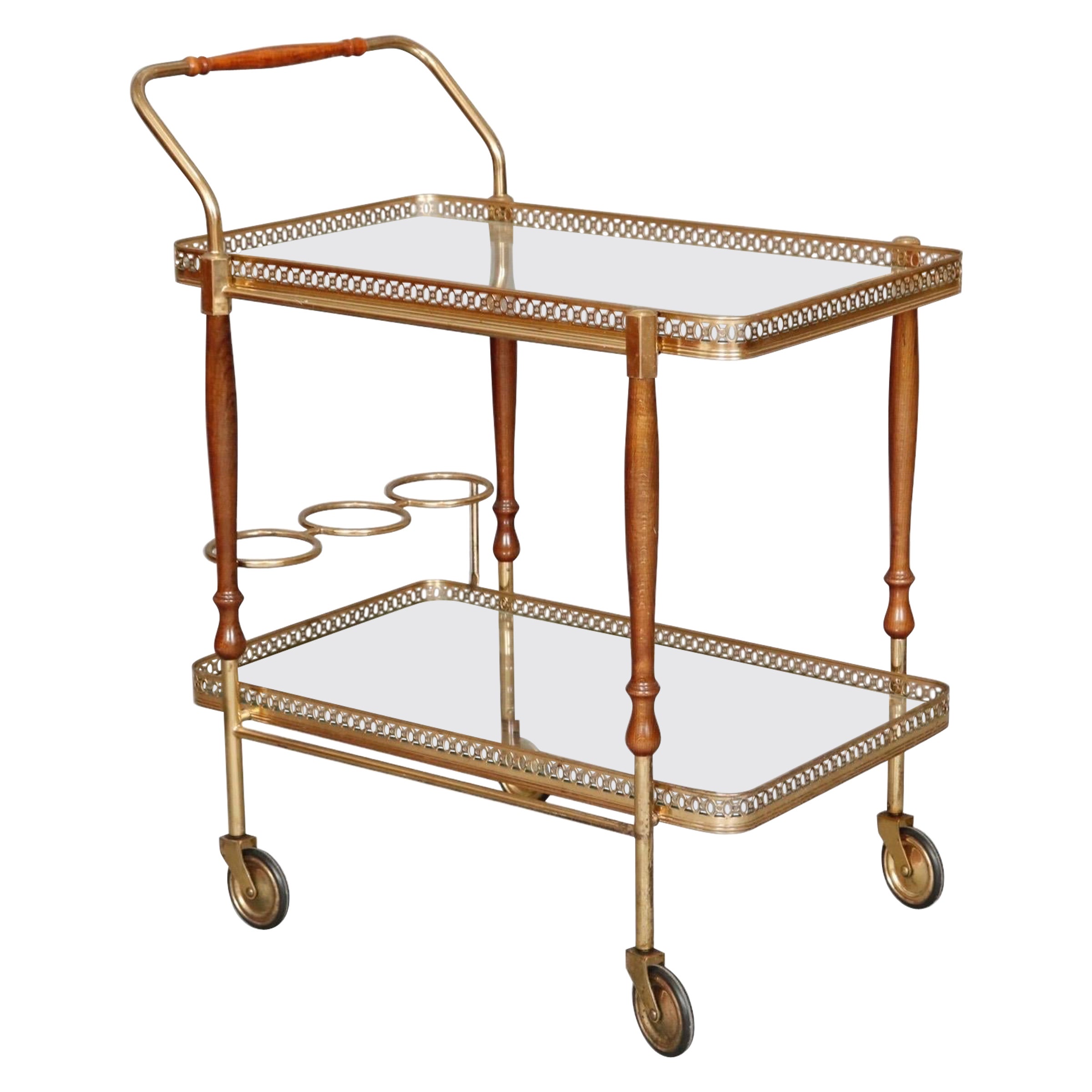 Brass and Lucite Bar Cart with Antique Wheels, circa 1950 at 1stDibs