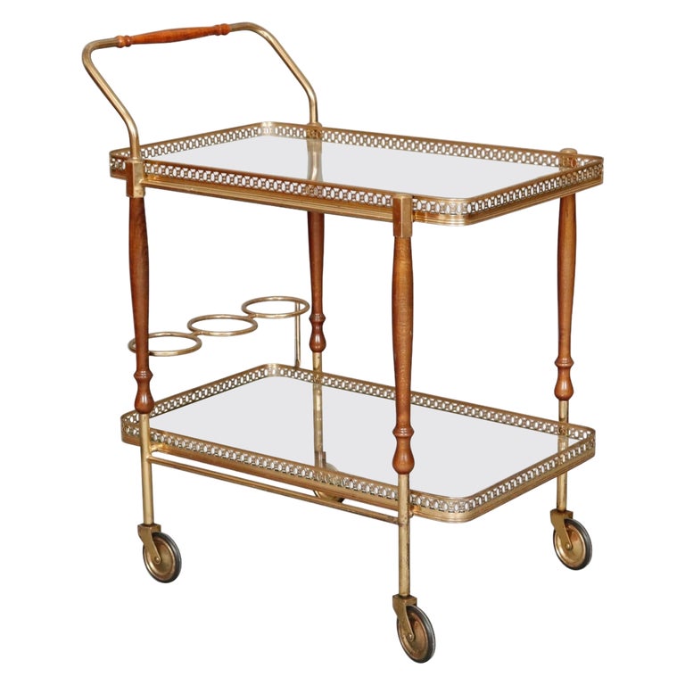 Antique Brass and Glass Bar Cart For Sale at 1stDibs