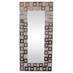 Modernist Handblown Murano Smoked Mirror with Repeating Square Motifs