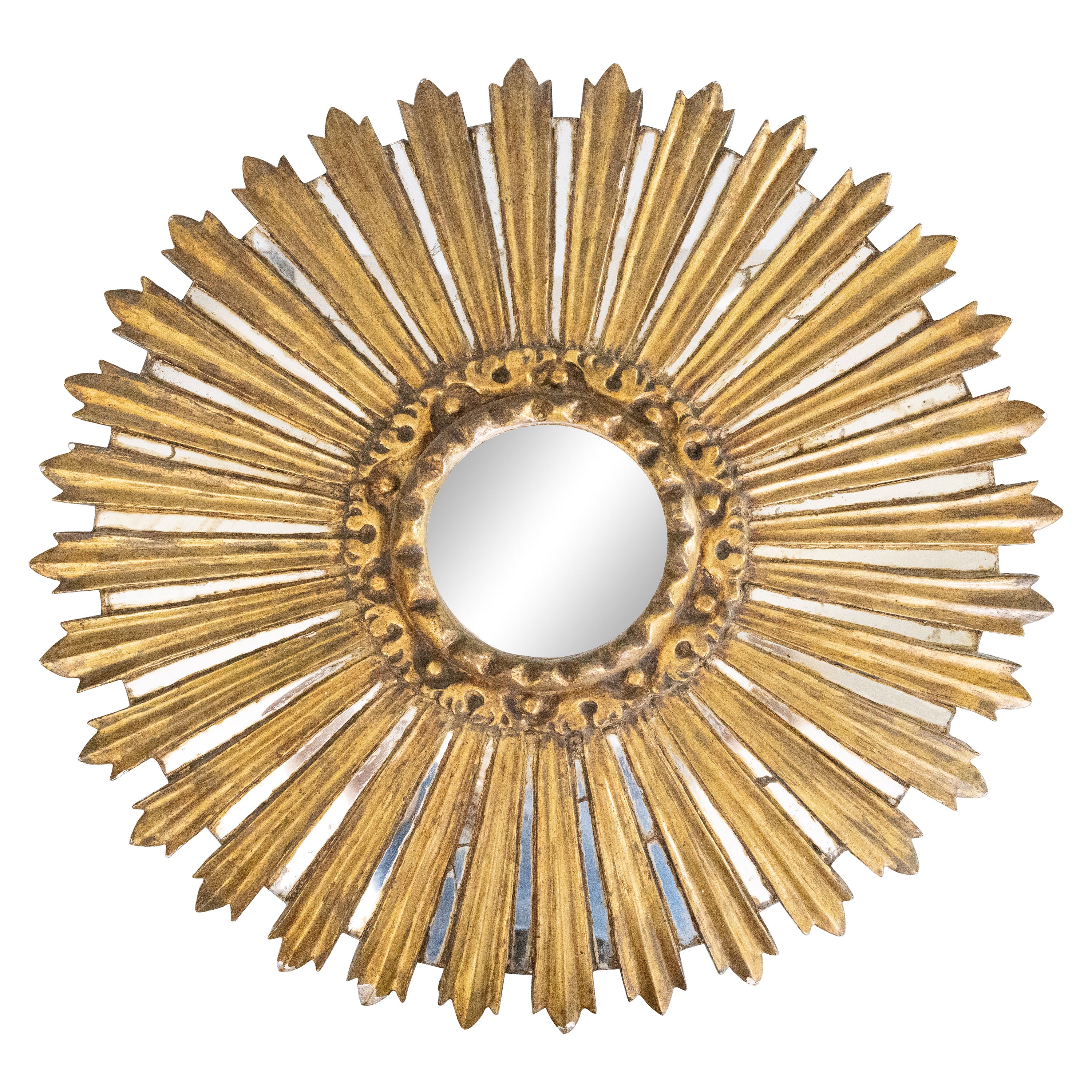 Antique French Giltwood Sunburst Starburst Mirror