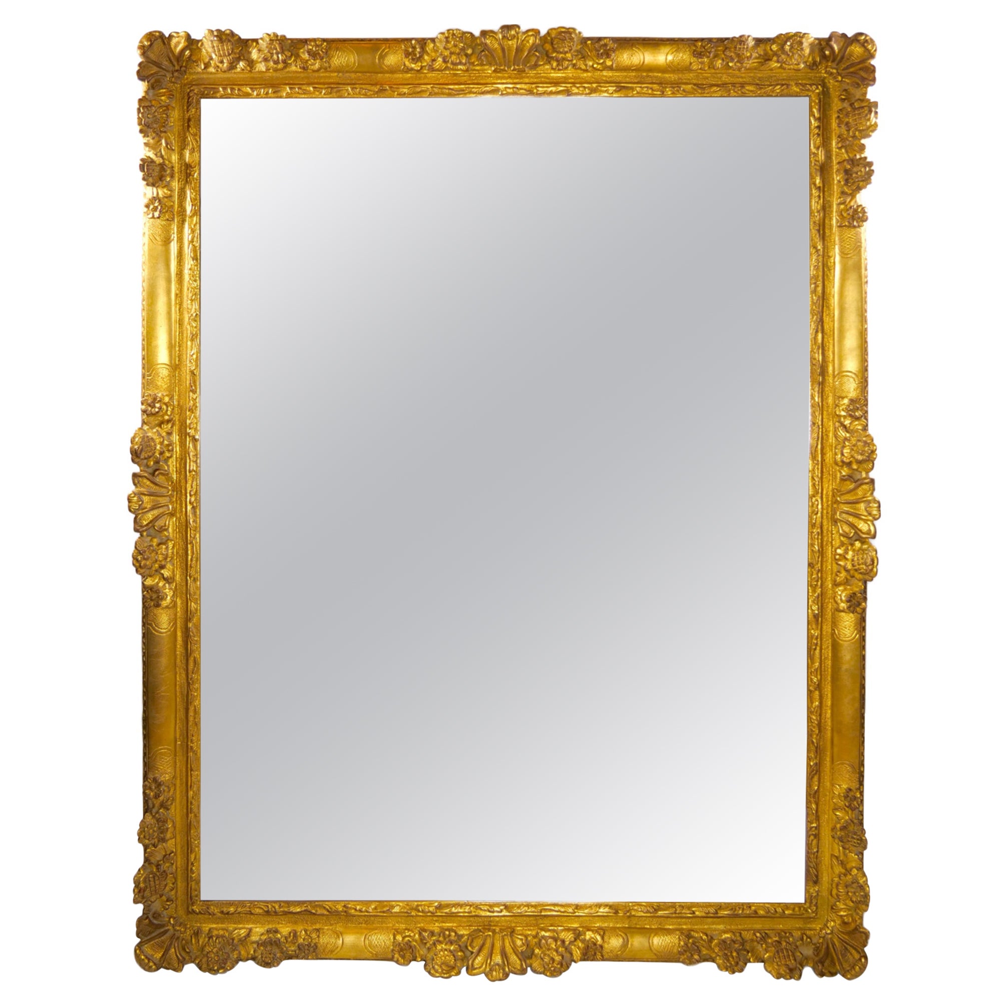 Large Louis XVI Style Gilt Wood Frame Hanging Wall Mirror