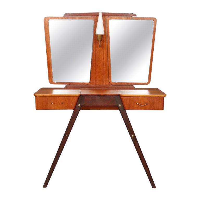 Mid-Century Modern Two Mirror Teak Vanity For Sale