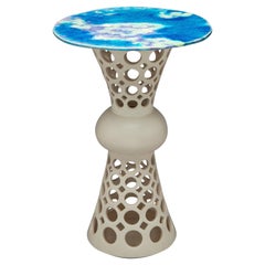 Pierced Ceramic Segmented Hour Glass Side Table, Lavender/Turquoise