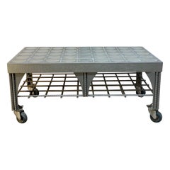 Custom Industrial Steel Coffee Table with Faceted Glass Top