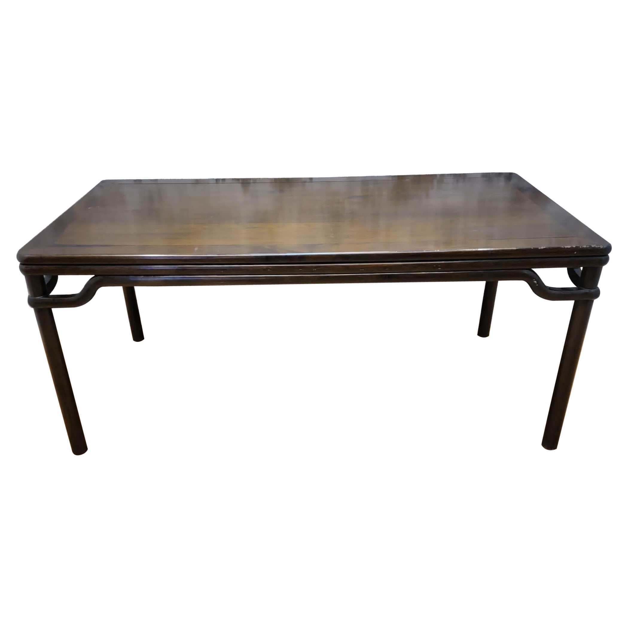 Antique Chinese Elm Humpback Stretcher Altar Table with Original Color and  Patin For Sale at 1stDibs