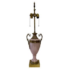 Retro Warren Kessler Pink Glass & Bronze Table Lamp