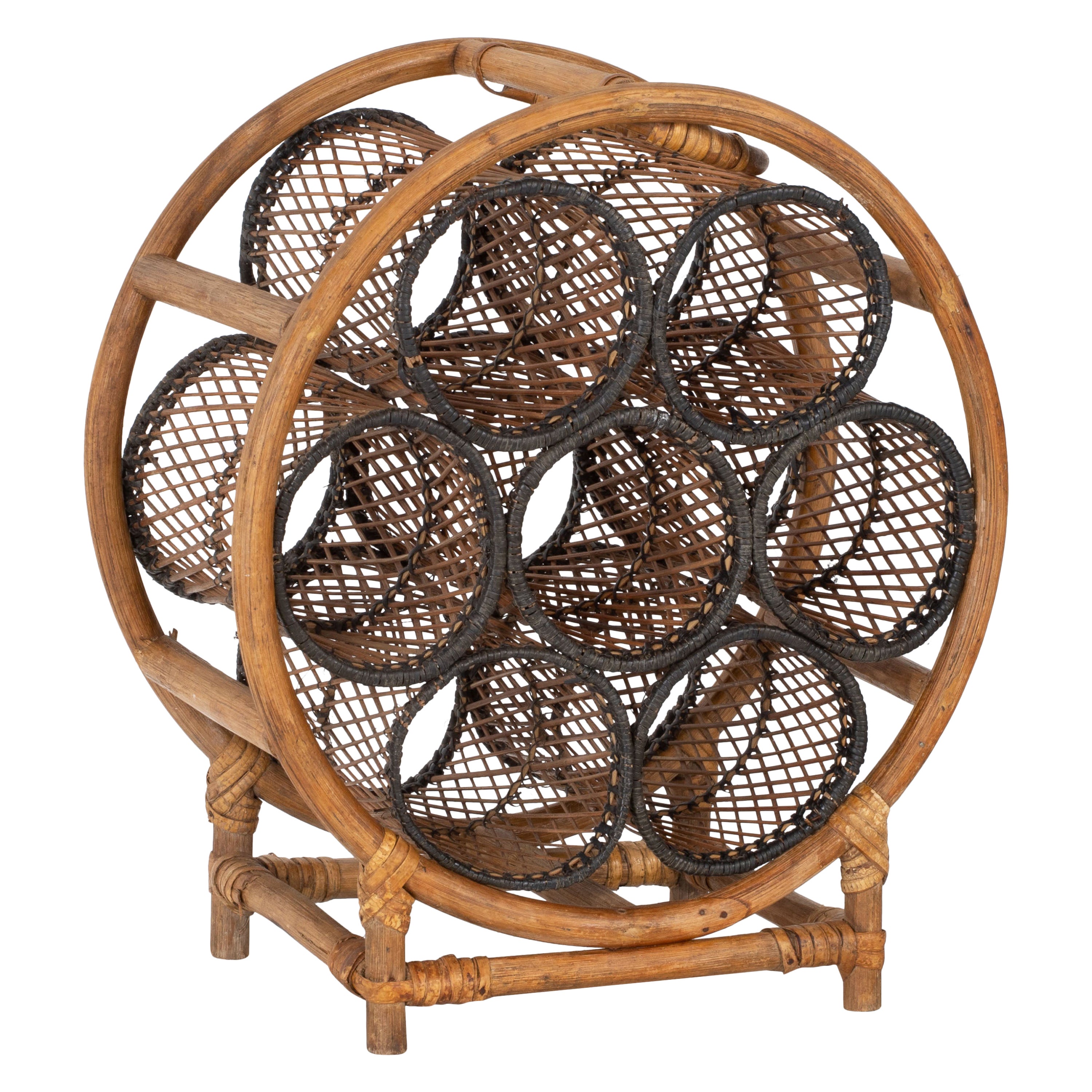 Woven Wine Rattan Rack, 1960, Italy For Sale