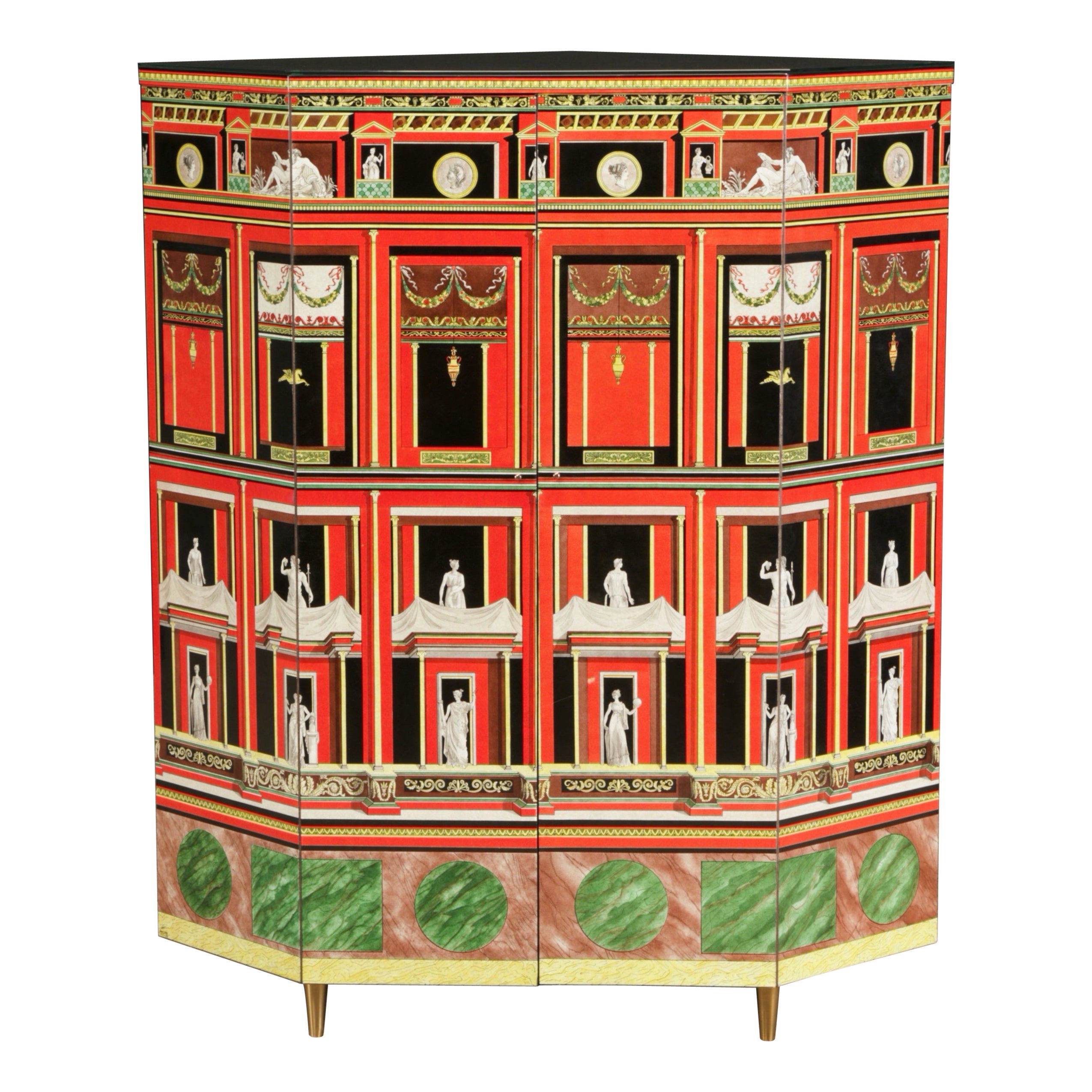 'Pompeiana' Corner Cabinet by Piero Fornasetti, Italy, 2 of 2 in 1988, Signed 