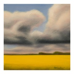 "Summer Clouds" Yellow, Blue, White Oil Landscape by Storm Chaser Ian Sheldon