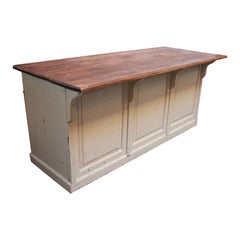 Antique French Boutique Counter in Stained and Painted Pine