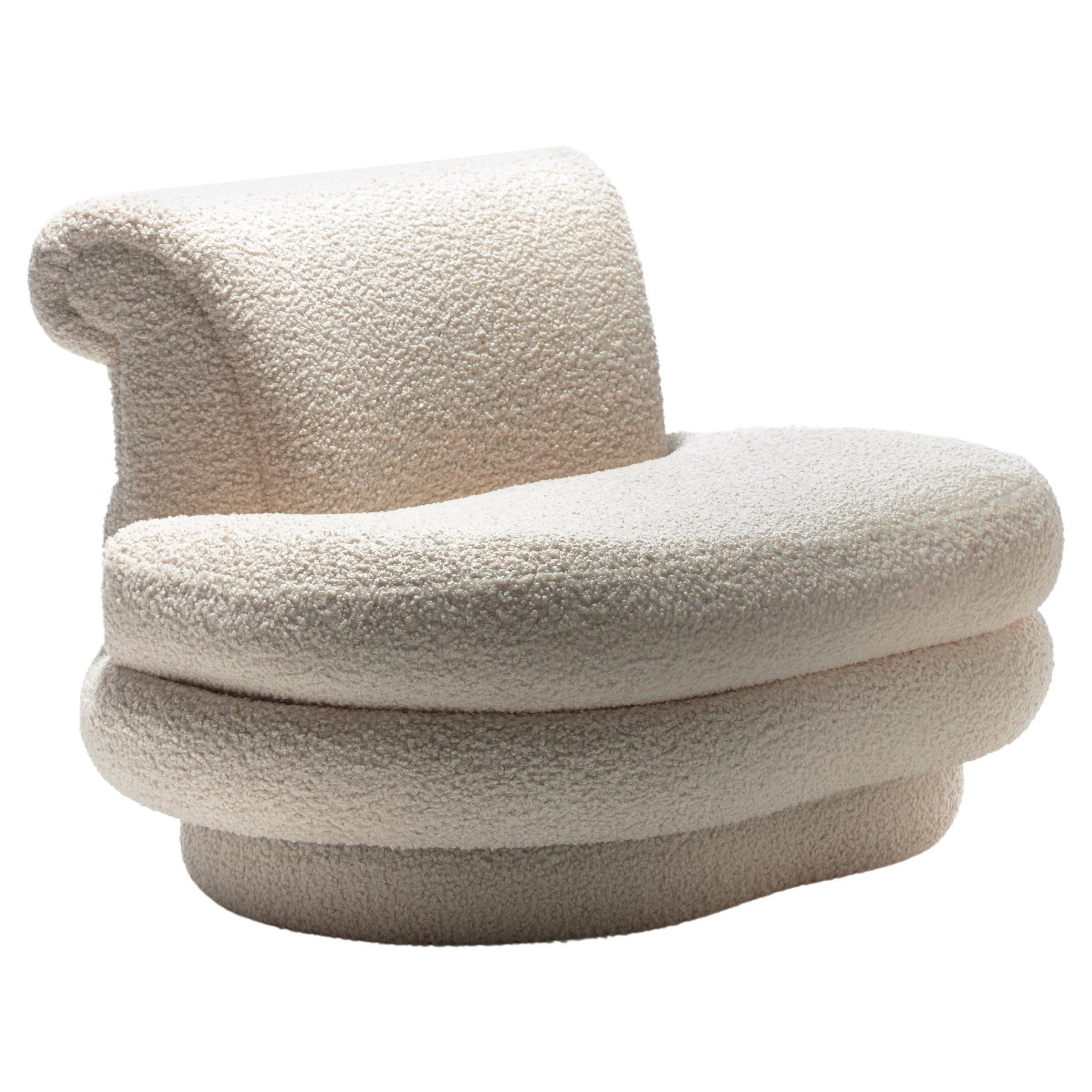 Adrian Pearsall Channeled Post Modern Slipper Chair in Ivory White Bouclé