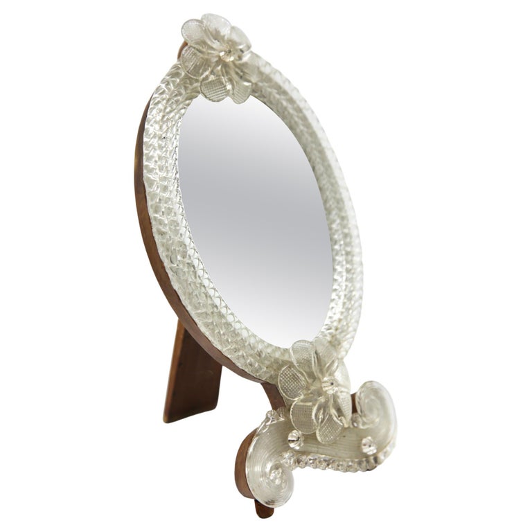 Murano Handmade Mirror for Dressing Table or Wall Mount with Wooden