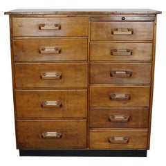 German Industrial Beech and Oak Apothecary Cabinet, Mid-20th Century