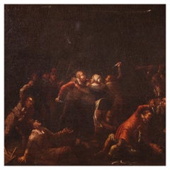 Huile sur toile flamande du 17ème siècle représentant une scène de genre ancien, 1660