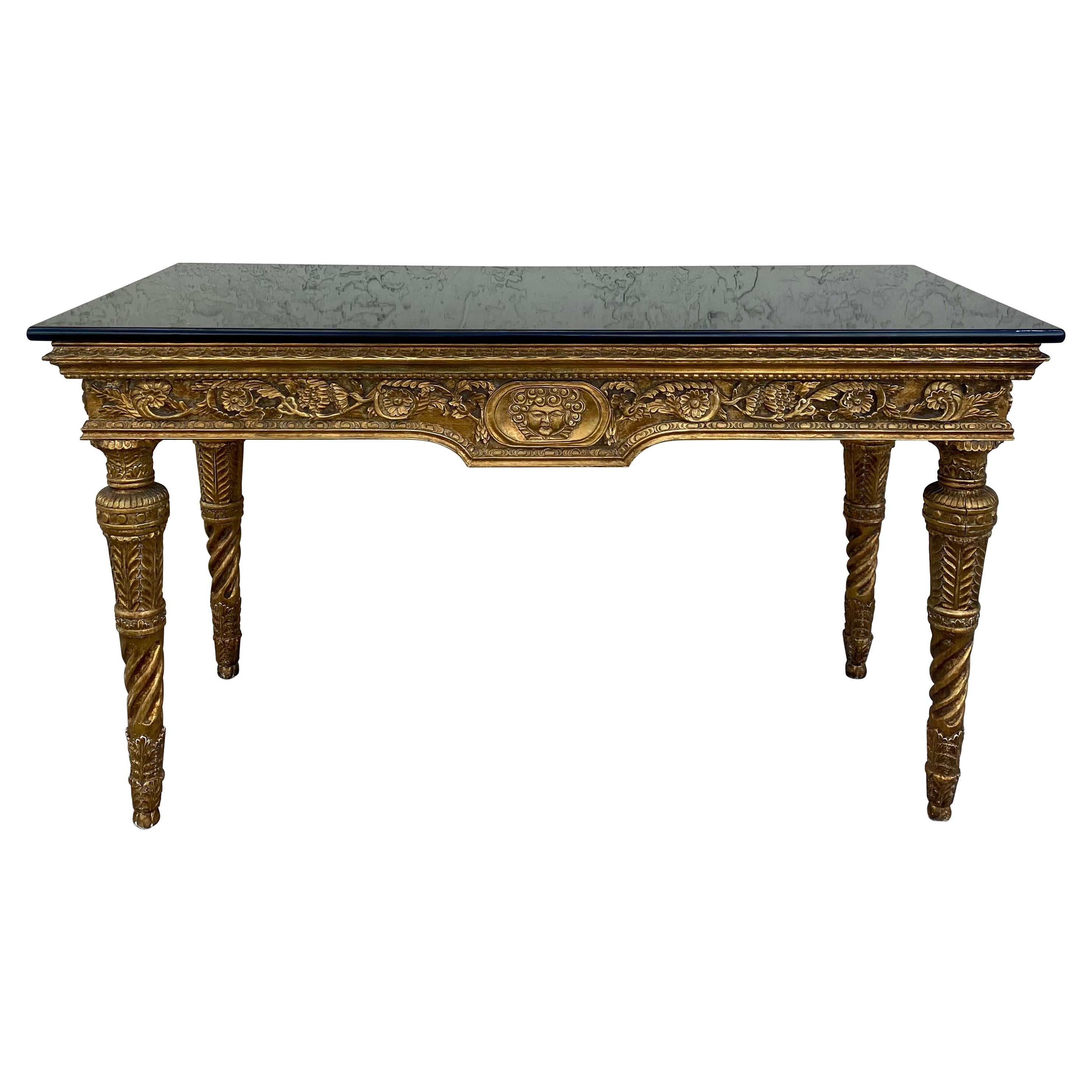 18th Century Italian Carved Bronze Painted  Giltwood Console Table For Sale