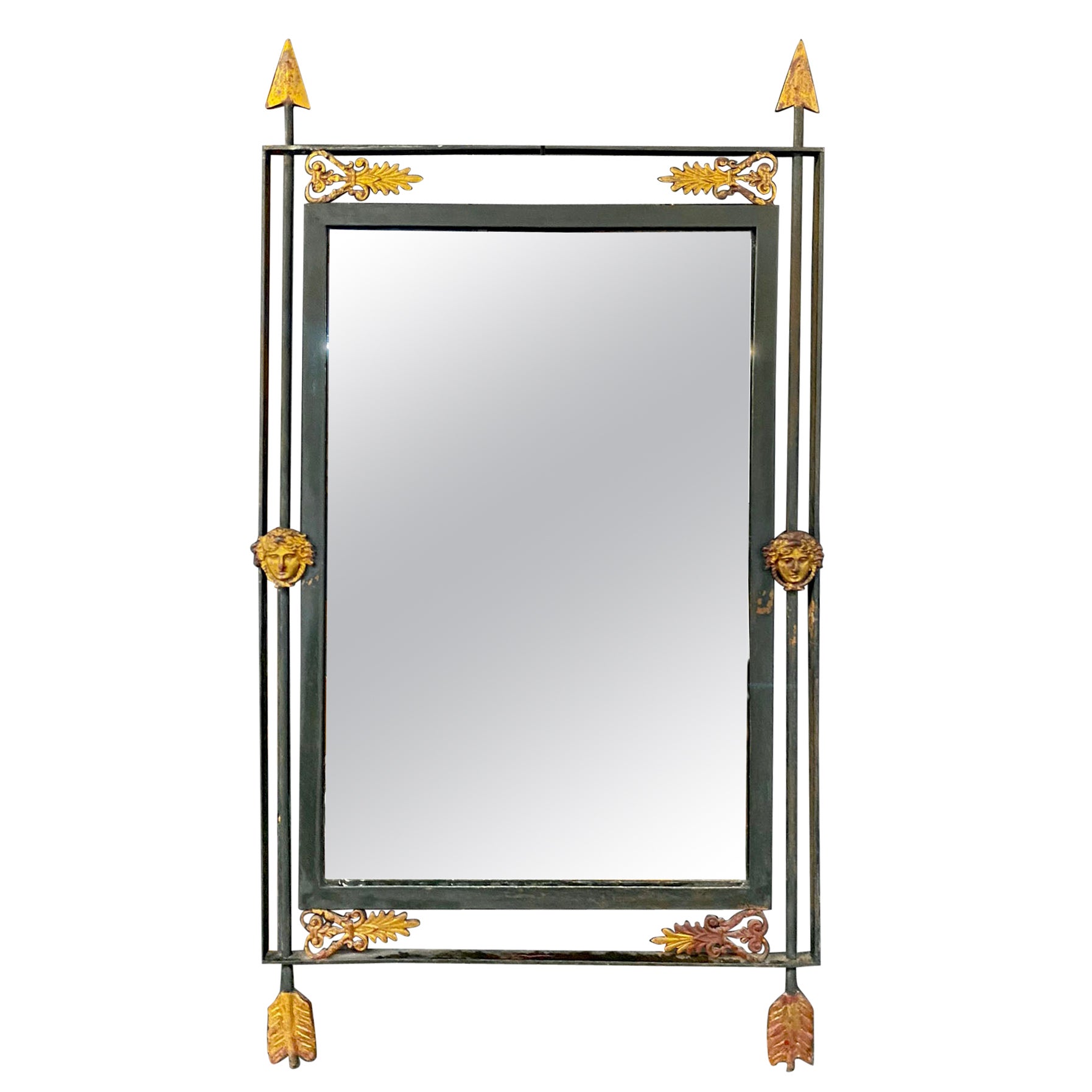 Art Deco Mirror in Lacquered and Gilt Wrought Iron, circa 1940