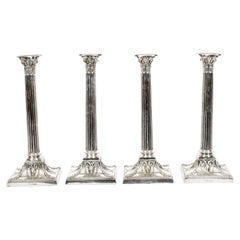 Antique Set 4 Silver Plated Candlesticks by Walker and Hall 19th C