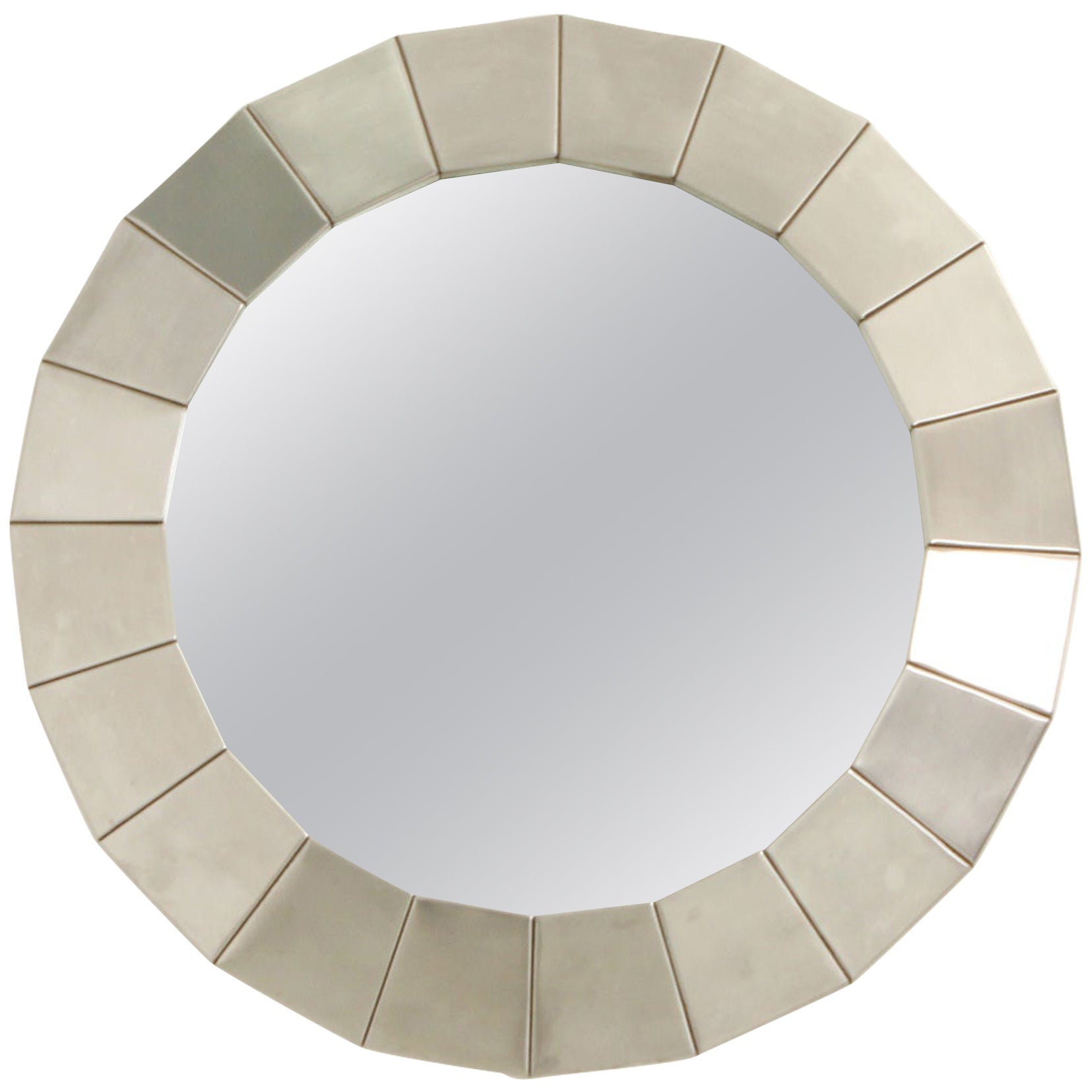 Round Wall Mirror in Brushed Steel, Spain, 1960's For Sale