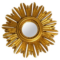 Beautiful Small Mid Century Sunburst Wall Mirror Made of Gold-Plated Resin