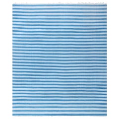 Vintage Indian Dhurrie Striped Blue Rug