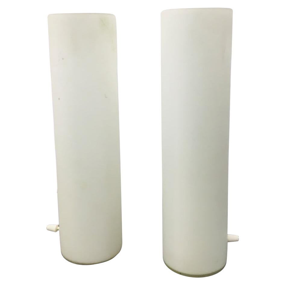 Mid-Century Italian White Milk Glass Cylinder Table Lamp, Set of two, 1960's For Sale