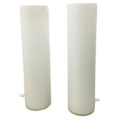 Mid-Century Italian White Milk Glass Cylinder Table Lamp, Set of two, 1960's