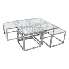 Maison Charles France Coffee Table with Nesting Tables Chrome