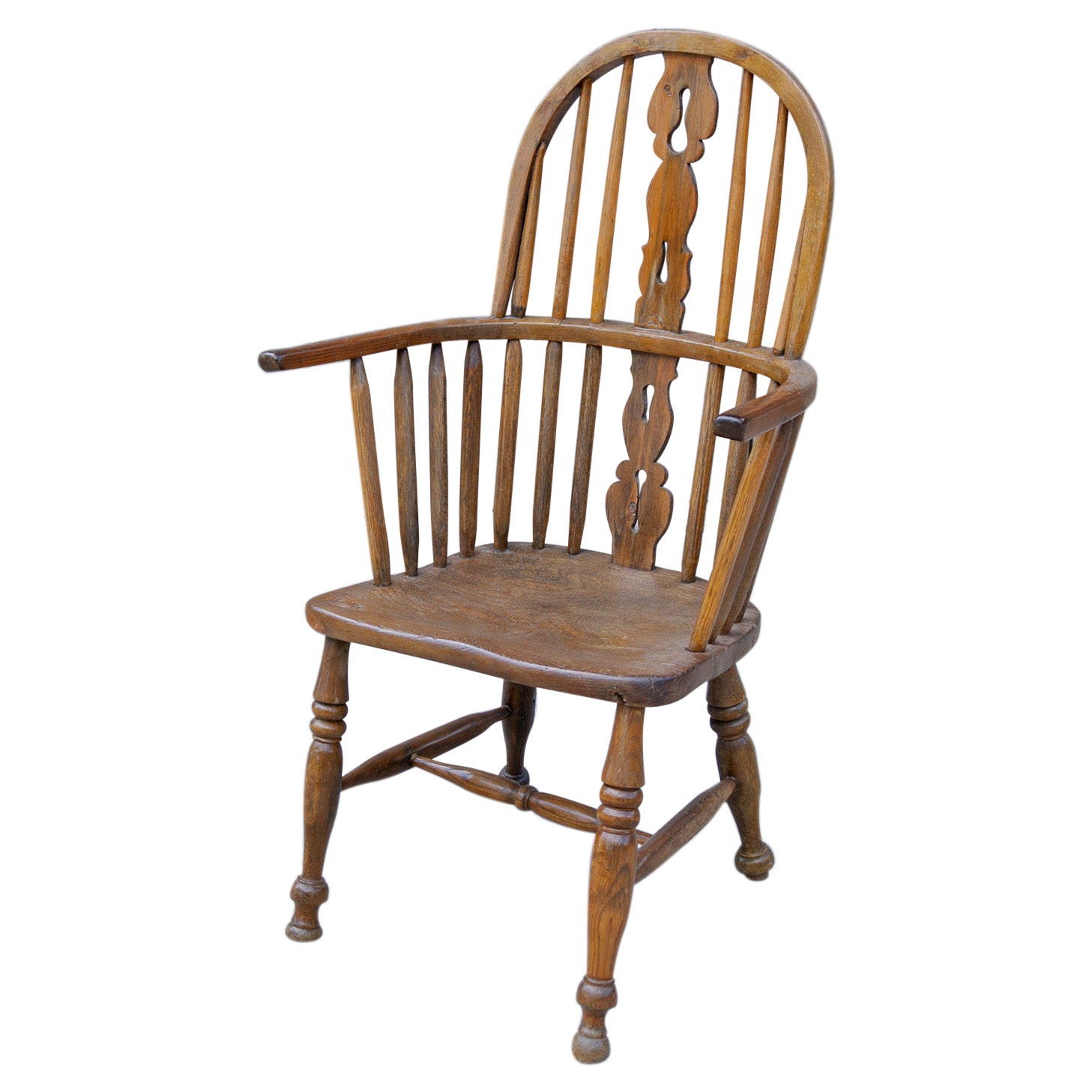 Chaise Windsor primitive en bois d'if et de frêne du 19e siècle