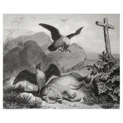Impression ancienne d'origine d'après Heinrich Leutemann, Reynard le renard et Merknau