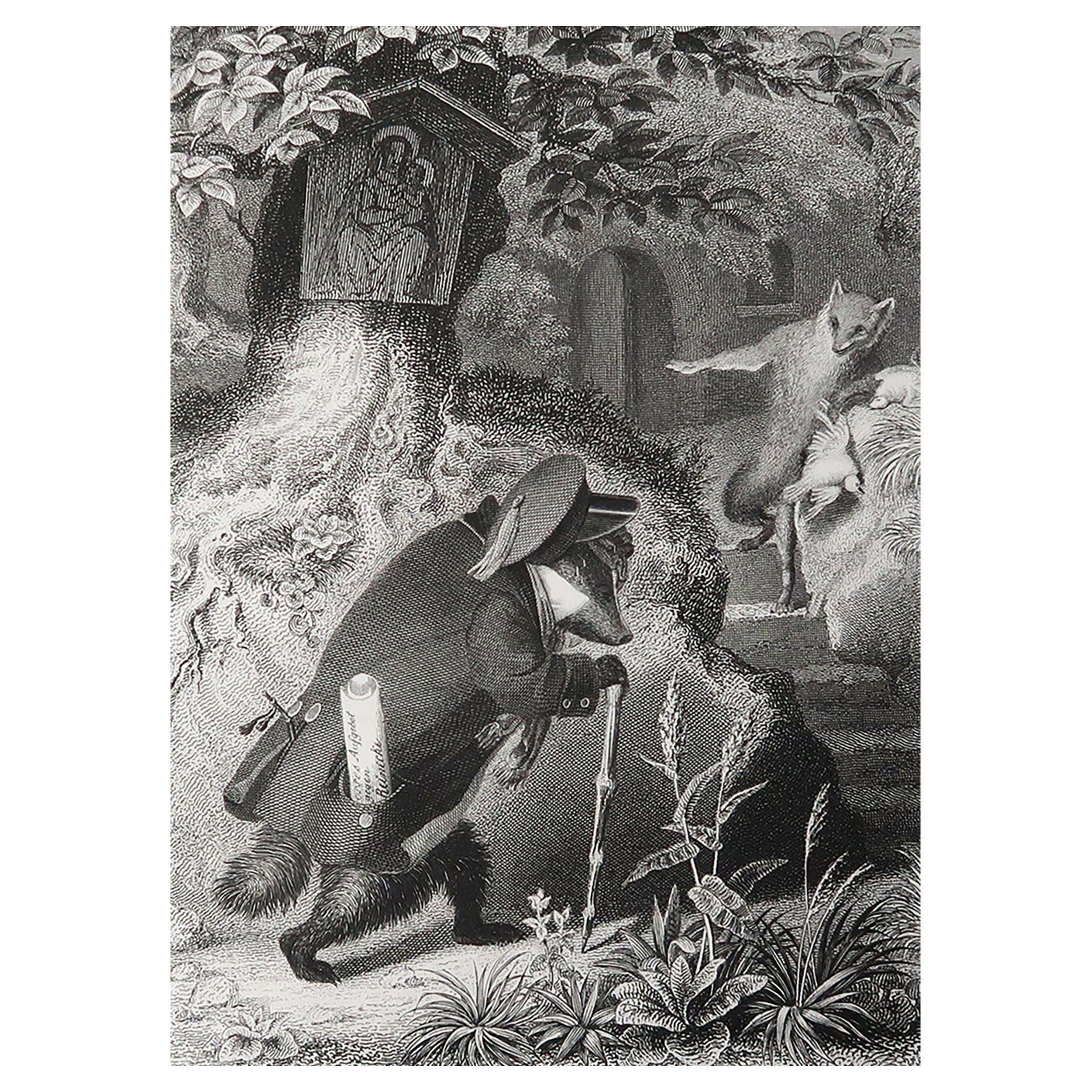 Impression ancienne d'origine d'après Heinrich Leutemann, Reynard le renard et Grimbart en vente