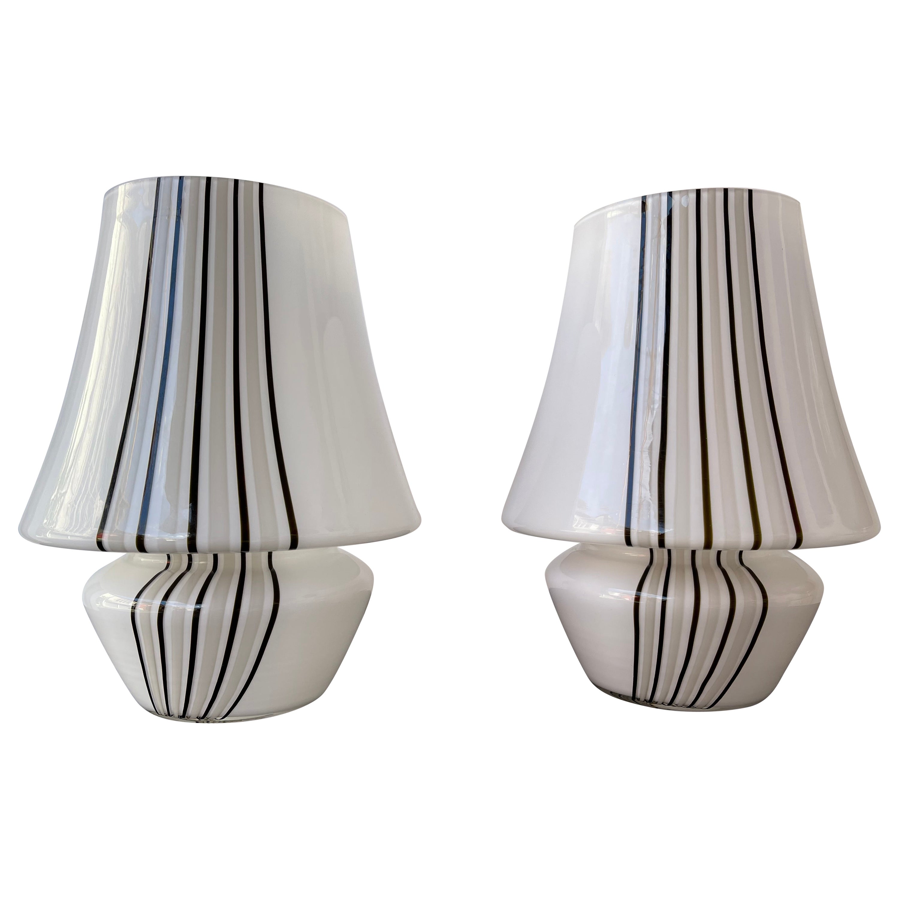 Pair of Stripe Murano Glass Lamps, Italy, 1970s For Sale