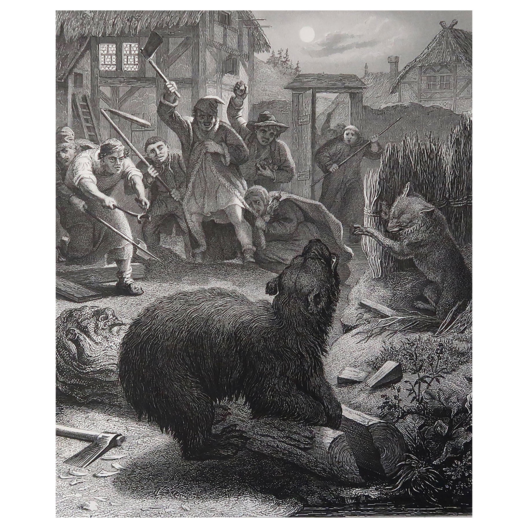 Impression ancienne d'origine d'après Heinrich Leutemann, Reynard le renard, broche sur le plateau en vente