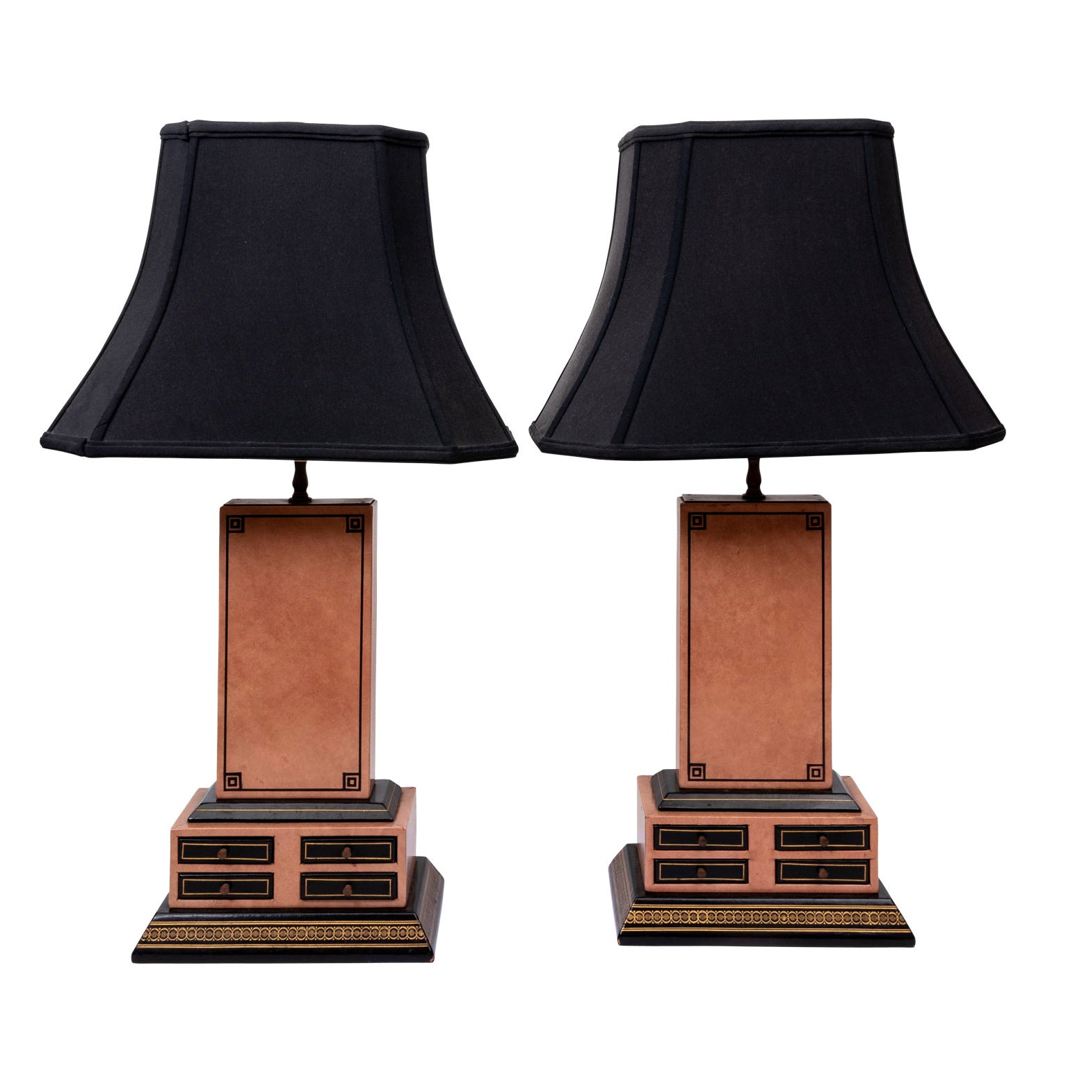 Pair of Glove Leather Covered Lamps with Drawers