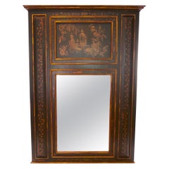 Hand Painted Wood Chinoiserie Panels Trumeau Mirror