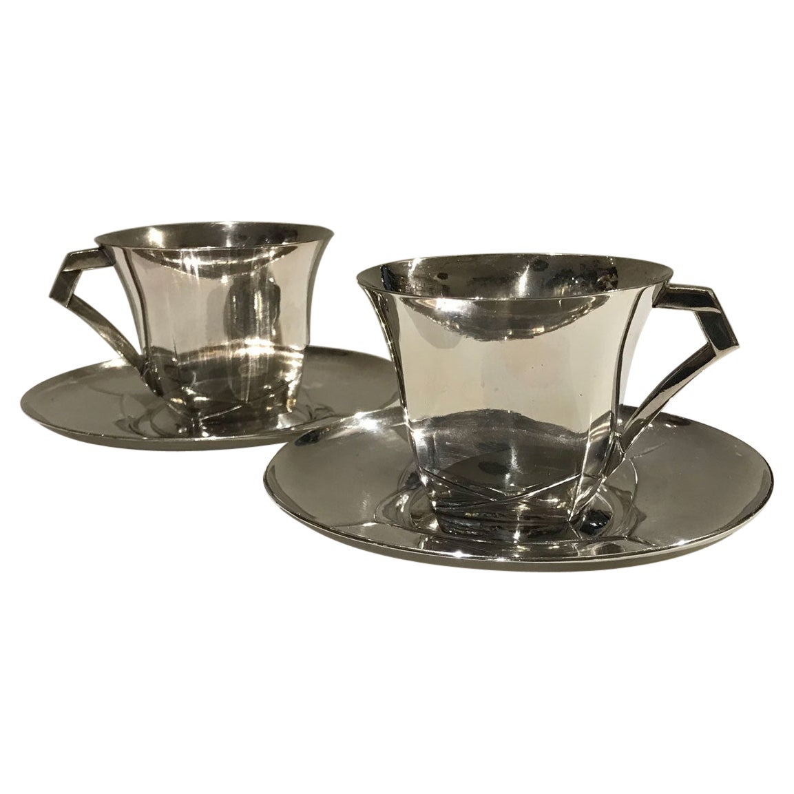 Pair of Art Deco Tea Cups with Saucers by Sue & Mare for Gallia, Christofle