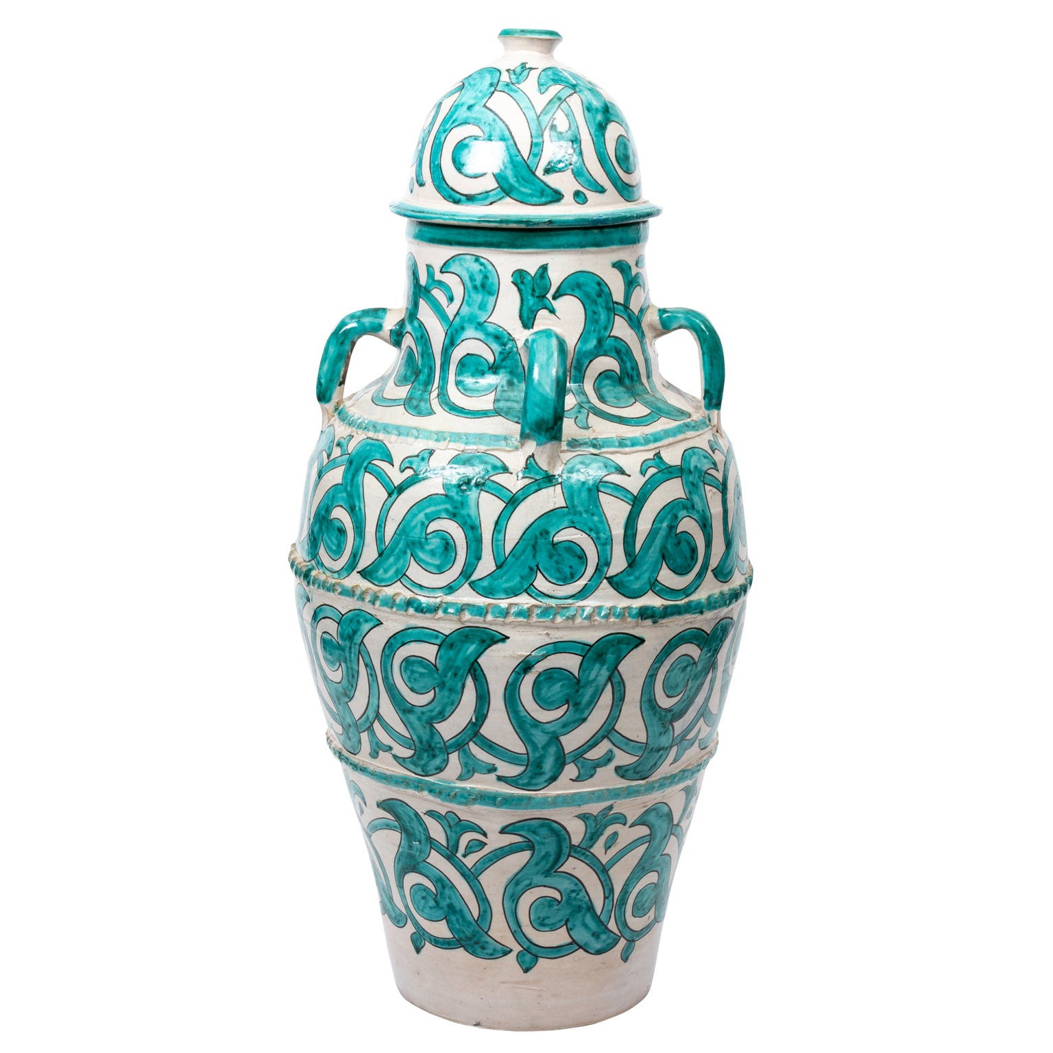 Green and White Moroccan Jar with Lid
