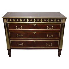  Rare Russian Brass Inlaid Mahogany Regency Style Commode circa 1900