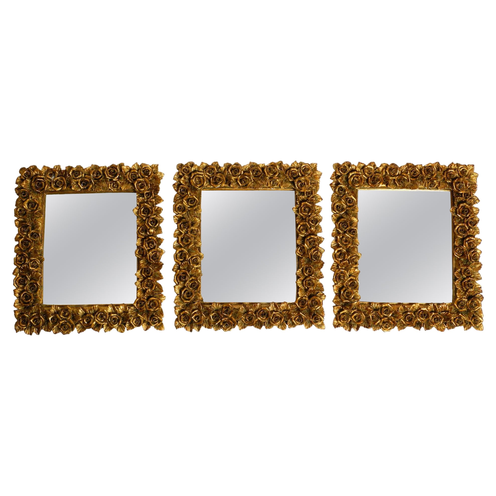 Three Beautiful Mid Century Wall Mirrors from Italy with Gilded Frames For Sale