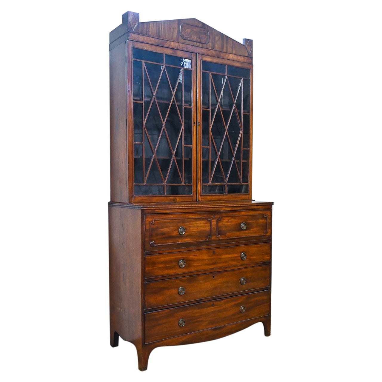 A Regency Mahogany Astral Glazed Secretaire - Bookcase For Sale