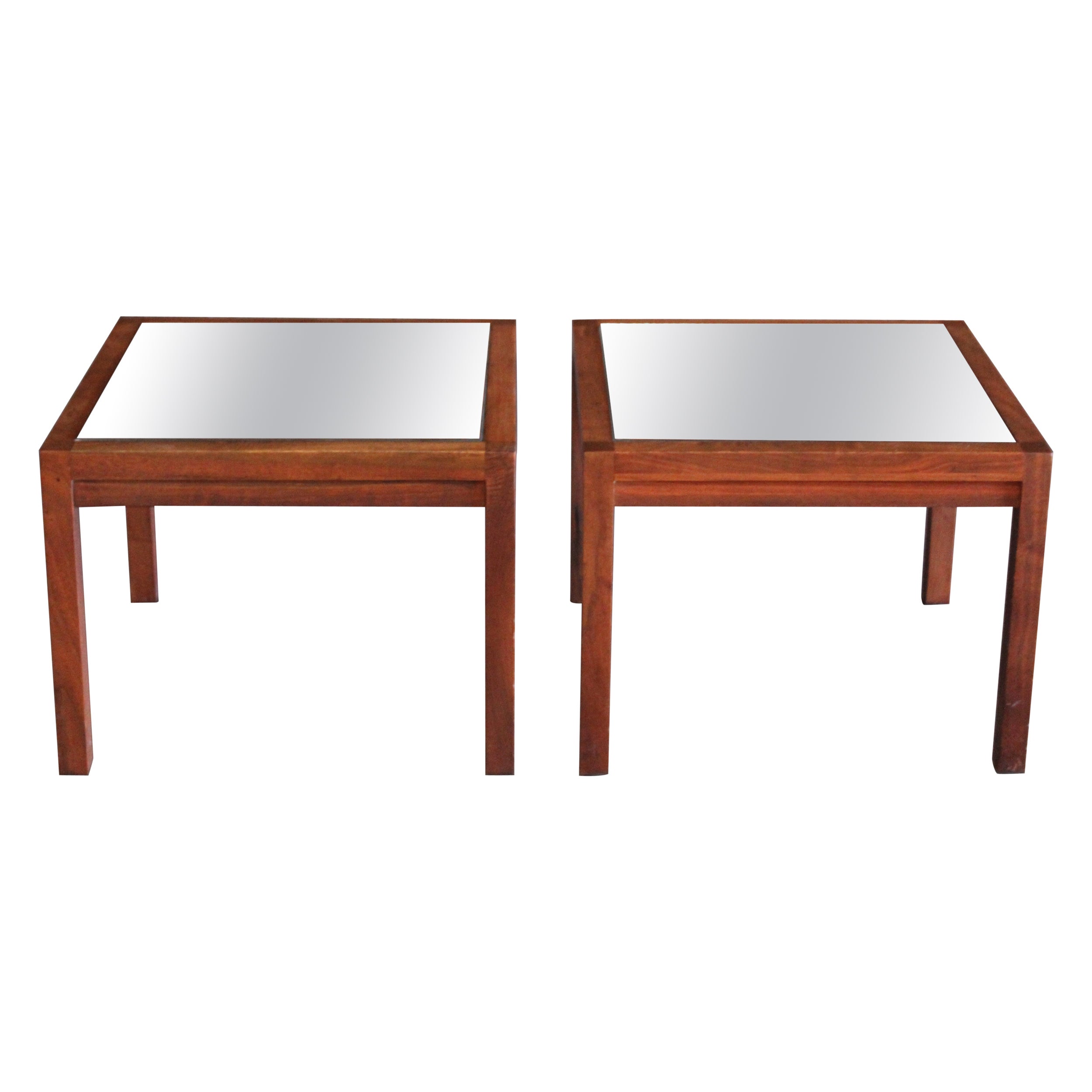 Pair of Walnut Mirrored Side Tables, 1960s For Sale
